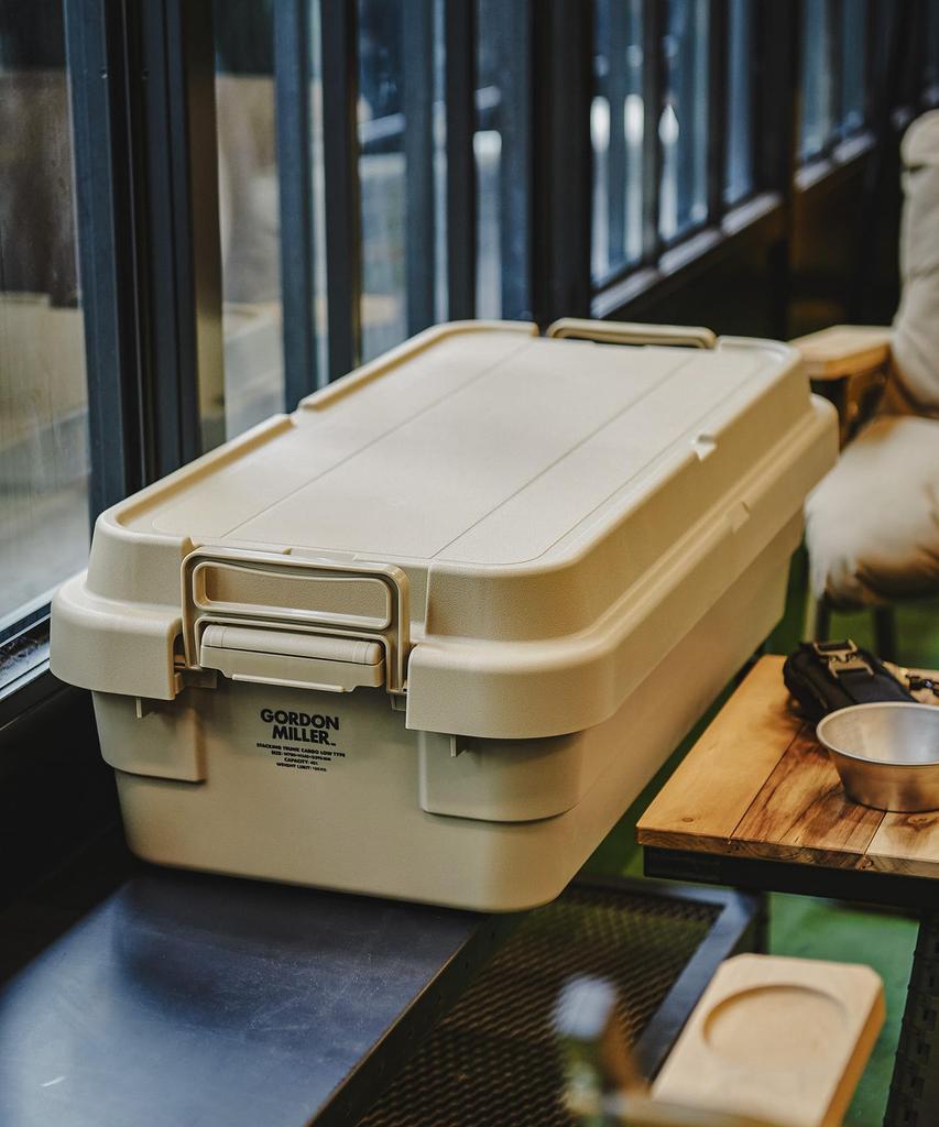 GORDON MILLER Car 40L Stacking Trunk Cargo Storage Box Organizer Coyote Beige with Lid Outdoor Sitting Large Capacity 1680033