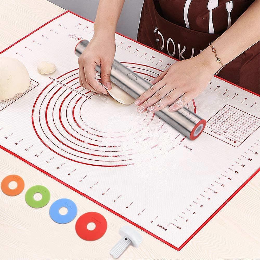 Silicone Pastry Mat Silicone Rolling Pin Adjustable Rolling Pin Rolling Pin Pastry Mat Graduated Baking Silicone Brushes for Pastry Pizza Pasta