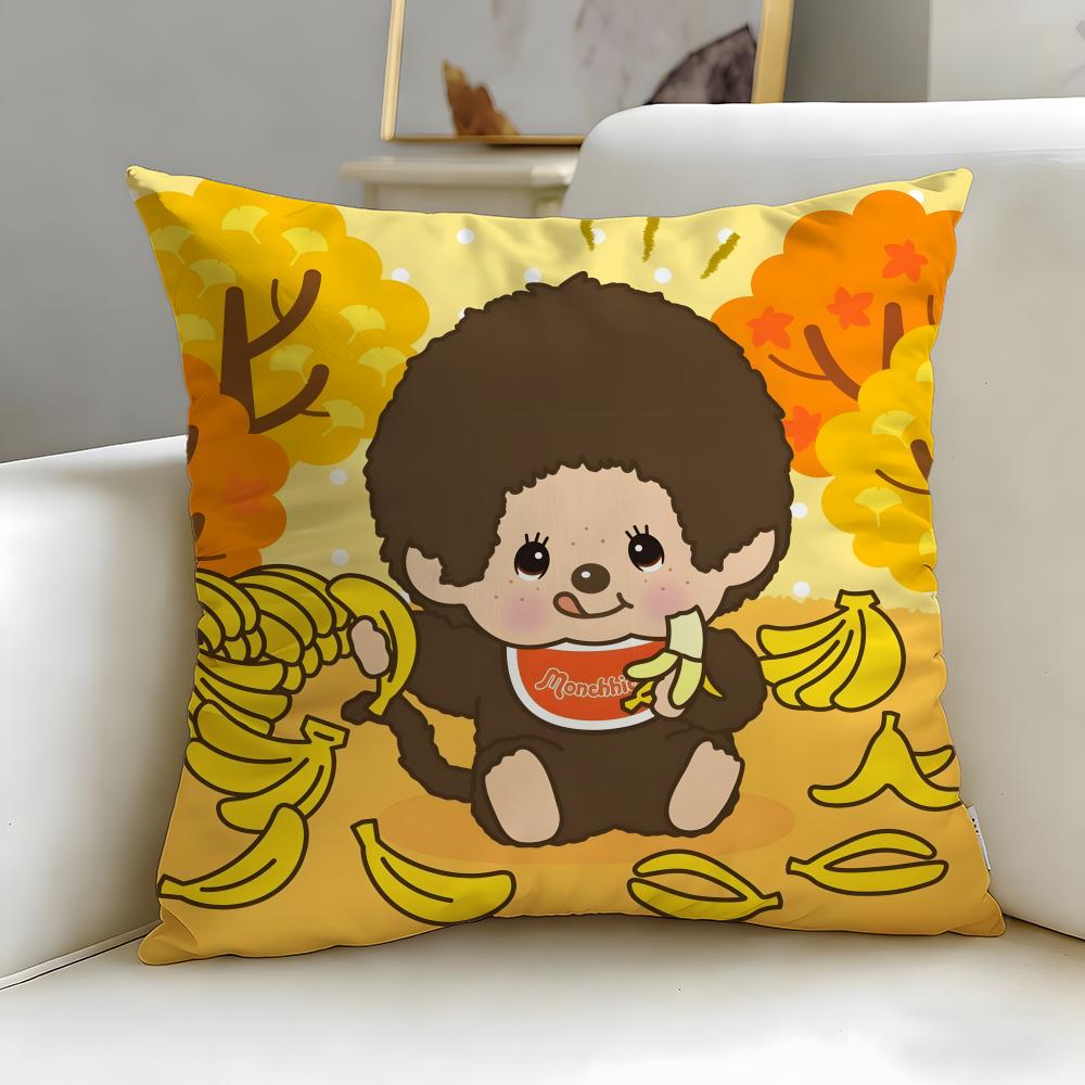 classic toy brand Monchhichi Cushion Cover Soft EasyWash Pillow Case Versatile for Couch Bed Travel and Office