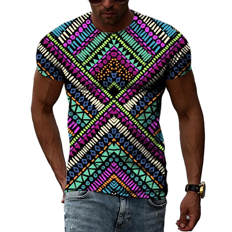Летняя модная национальная характеристика 3D-печать графика личность хип-хоп культура мужчины круглый вырез короткий рукав футболка