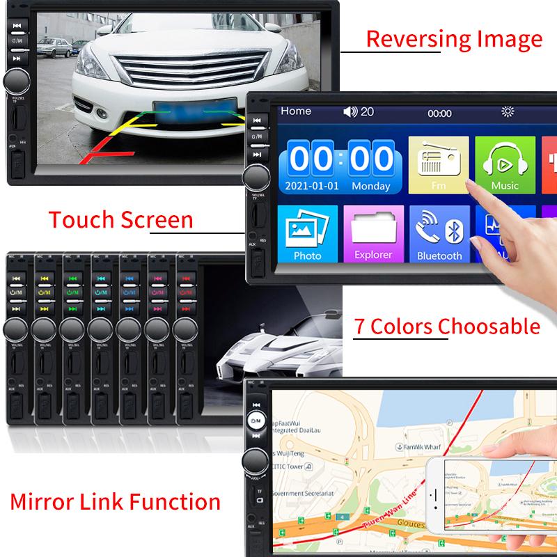 Автомобильный радиоприемник 1/2 Din Bluetooth HD 7 "Сенсорный экран Стерео 12 В Мультимедиа FM ISO Питание Aux Вход Bluetooth USB Зеркальная связь с камерой/без камеры