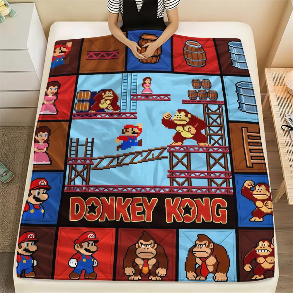 Super Mario Puzzle Print Flannel Blanket, Comfortable Warm for Sofa Bed Chair, Versatile for Picnic -HE64