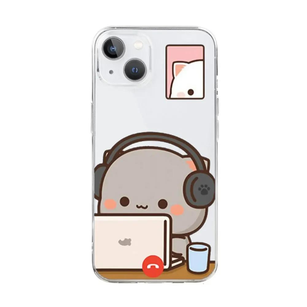 Забавный чехол для телефона с парой кролик-медведь для IPhone 13 14 15 12 11 Pro Max Mini X XR XS MAX 7 8Plus SE2 Милое животное Прозрачная парная крышка