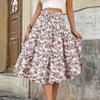Women's Fashion Pleated Floral Print Elastic Waist Loose Lace Skirt