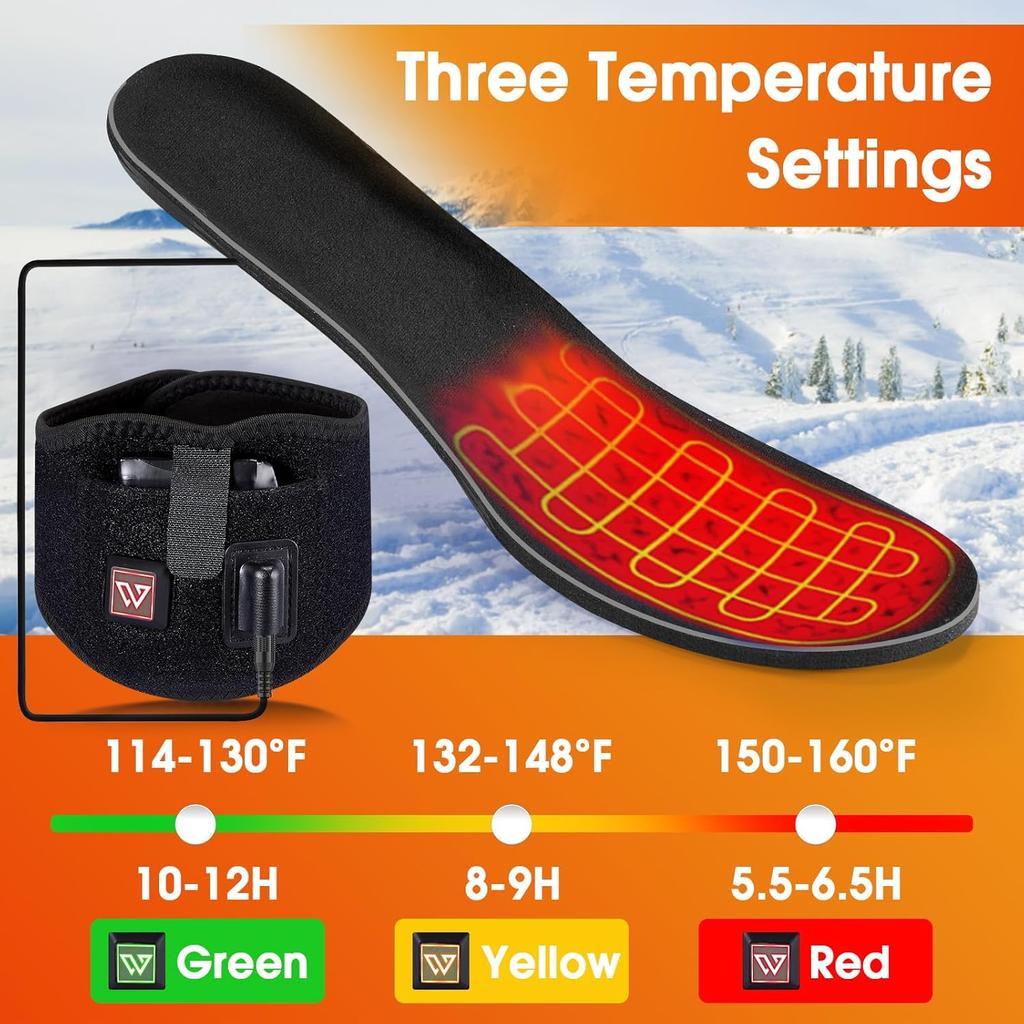 Стельки с подогревом, перезаряжаемые, аккумулятор 7,4 В 2700 мАч, до 12 часов нагрева, кнопочное управление, грелки для ног для мужчин и женщин