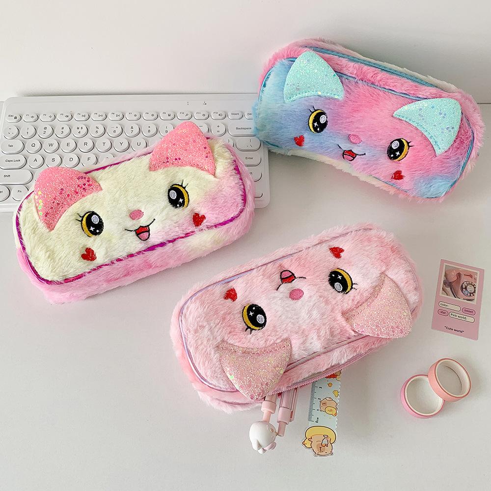 Cartoon Cat Y2K Stationery Bag Desktop Storage Plush Pencil Pouch Korean Style Pencil Case  Women