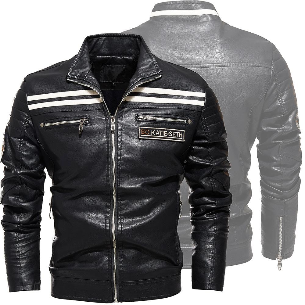 Новая мужская куртка, мотоциклетная куртка, кожаная куртка в такую ​​же полоску, эксклюзивная плюшевая кожаная куртка для мужчин
