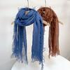 Summer Solid Color Linen Scarf Breathable Sunscreen Scarf Literary Furred Tassel Scarves