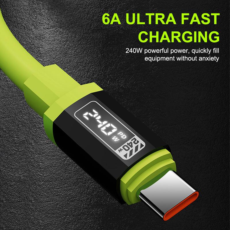 Кабель USB C 240 Вт с дисплеем мощности Быстрая зарядка Зарядное устройство для iPhone 15 16 17 Samsung Xiaomi Huawei Телефоны Кабель Type C 1-2 м