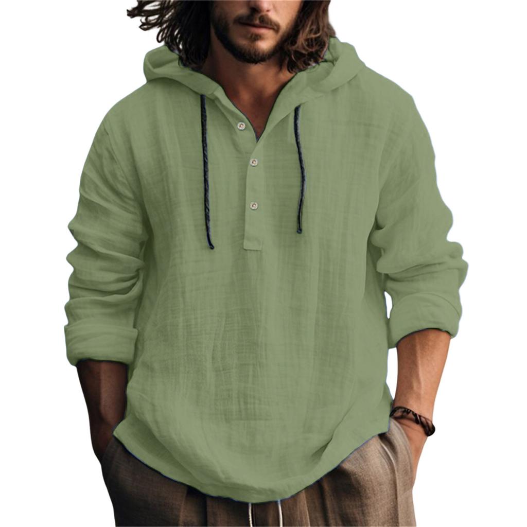 Cotton and Linen Shirt Hooded Sweatshirt Long Sleeved Hooded Casual Daily Clothing for Spring and Summer