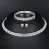 Stylish, Simple Full Diamond Double Row Rhinestone Necklace Bracelet Stud Earrings Set, Bridal Accessories