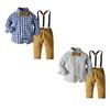 Детский комплект церемониальной одежды джентльмена для мальчиков, рубашка на пуговицах с длинными рукавами в клетку с лацканами и брюки на подтяжках