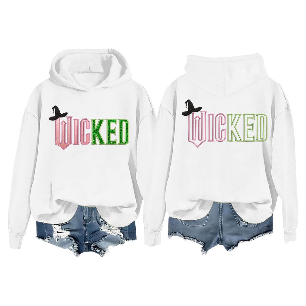 Женская модная повседневная кофта с длинными рукавами и принтом ведьмы с капюшоном