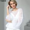 Women's Knitted Sweaters Lady Hollow Out Thin Pullover Fashion Lantern Sleeve Sun Protection Loose Top Smock Female