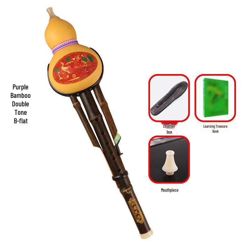Purple Bamboo Double-Tone Hulusi C/B Flat Ethnic Instrument for Students and Beginners