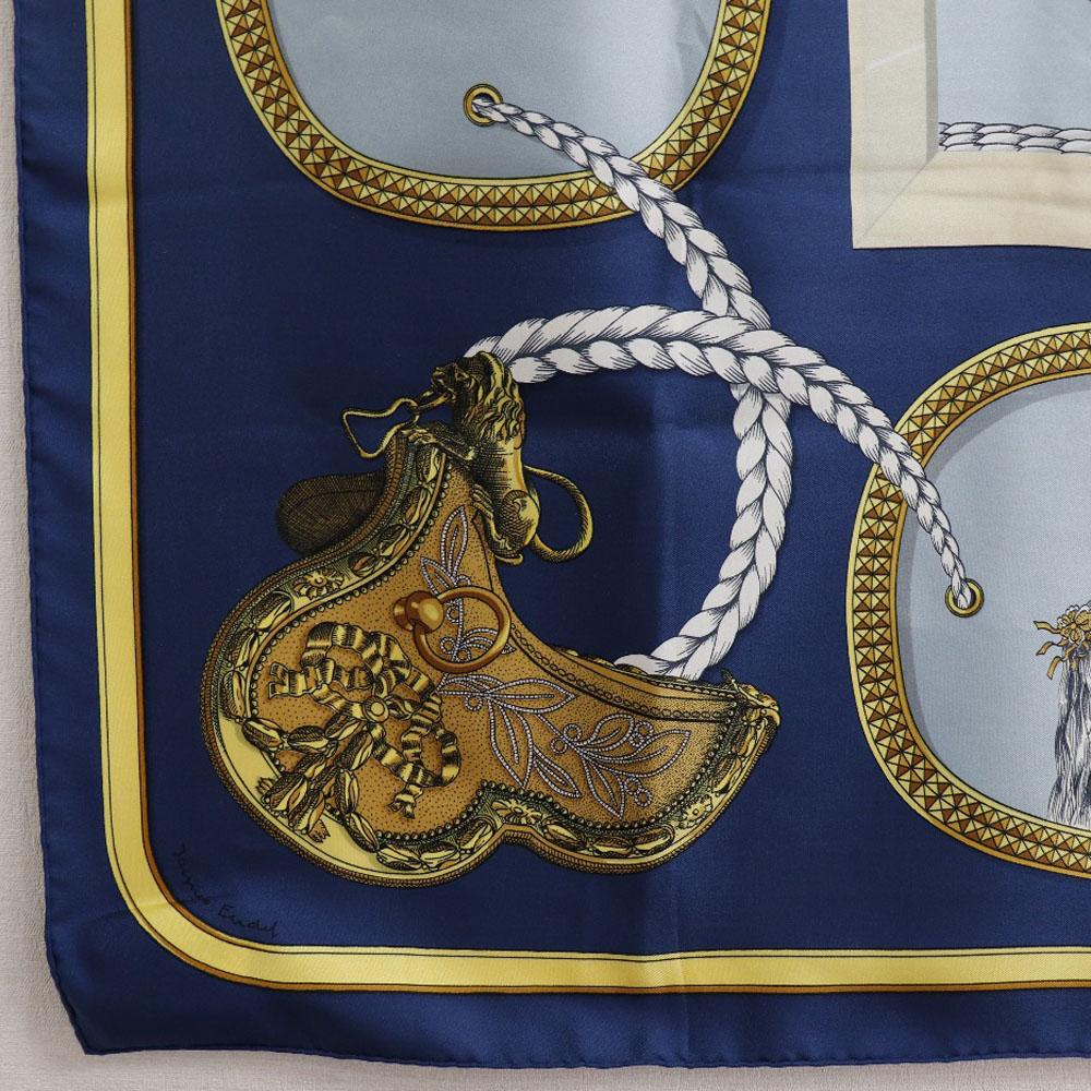 Hermes Платок Carree90 GRAND APPARAT Нарядная лошадь Синий/желтый шелк Женский Б/у