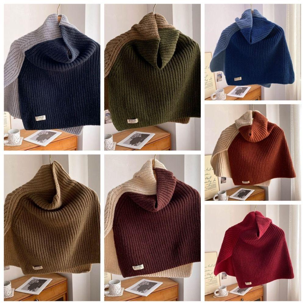 Contrast Color High Collar Shawl Warm Neck Wraps Retro Shawl Wraps Girl