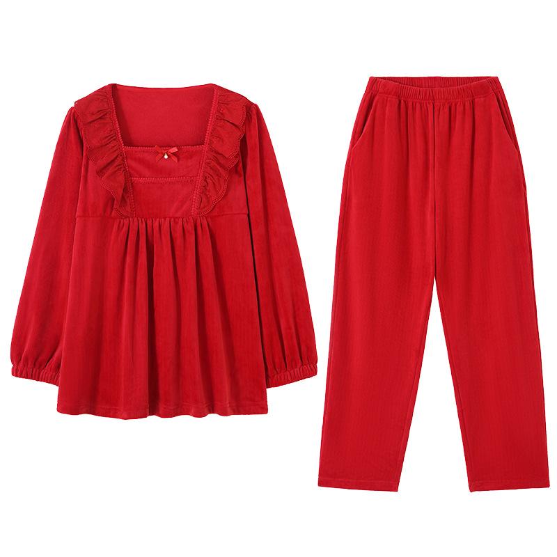 Пижама женская осенне-зимняя островной вельвет красная рождественская год женский тонкий вельветовый костюм для дома зимний