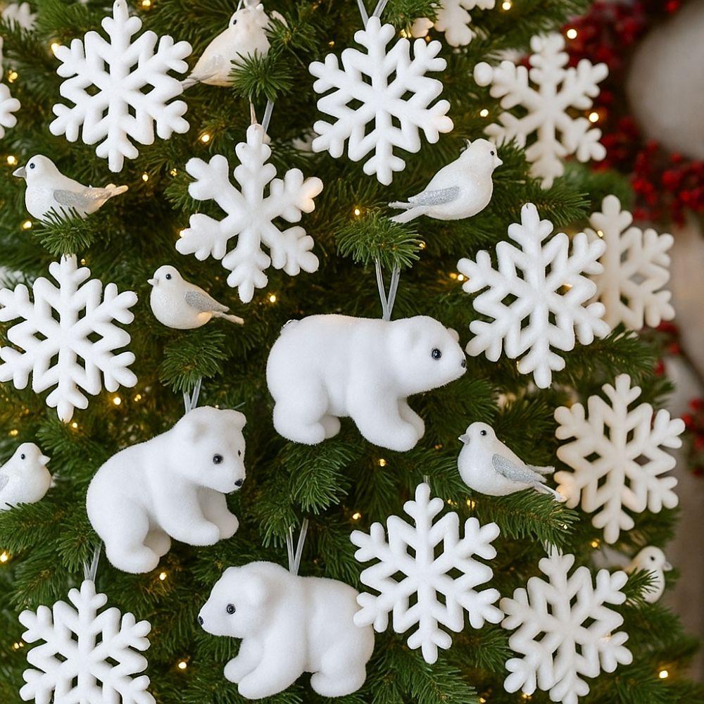 Флокированный Рождественский Подвесной Кулон Елка Белый Медведь Снежинка Подвесной Кулон Домашнее Украшение