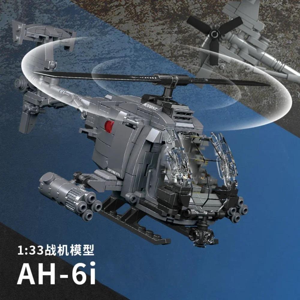 Сделай сам Военный Вторая Мировая Война AH-6i Вертолет Истребитель Модель Самолета Солдат Наборы Строительных Блоков Самолет Куклы Кирпич Сборка Игрушки Подарки