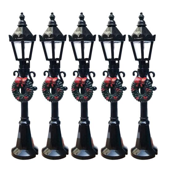 Мини Уличный Фонарь Ретро Миниатюрный Уличный Фонарь с Рождественским Венком Миниатюрная Модель Уличного Фонаря для Кукольного Особняка Миниатюрные Сцены DIY Микро-Ландшафт