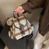 Winter New Fashion Woolen Plaid Women's Double Back Schoolbag Backpack