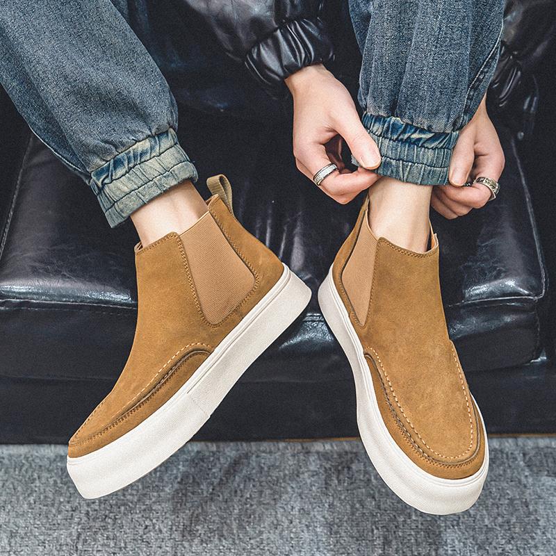 Fashion Chelsea Boots Warm Winter Cowboy Leather Men Boots Comfort High Top Shoes Outdoor Casual Thick Soled Boots Dating Party