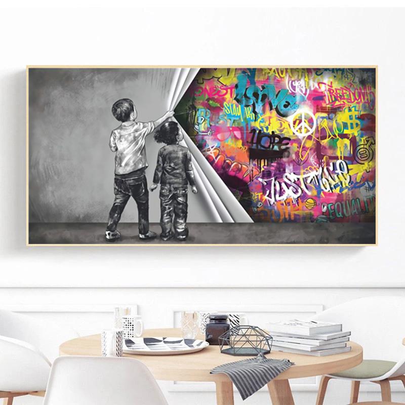 Абстрактные граффити, детские на сцене, занавески, холст, художественные постеры, принты, настенные панно для гостиной, домашний декор Cuadros