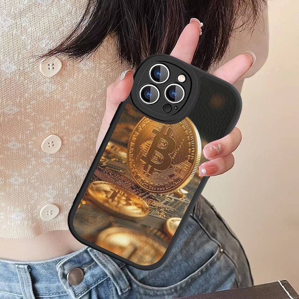 Роскошный B-Bitcoin Чехол из Кожи для IPhone 16 15 14 16E 13 12 11 Pro Max Plus