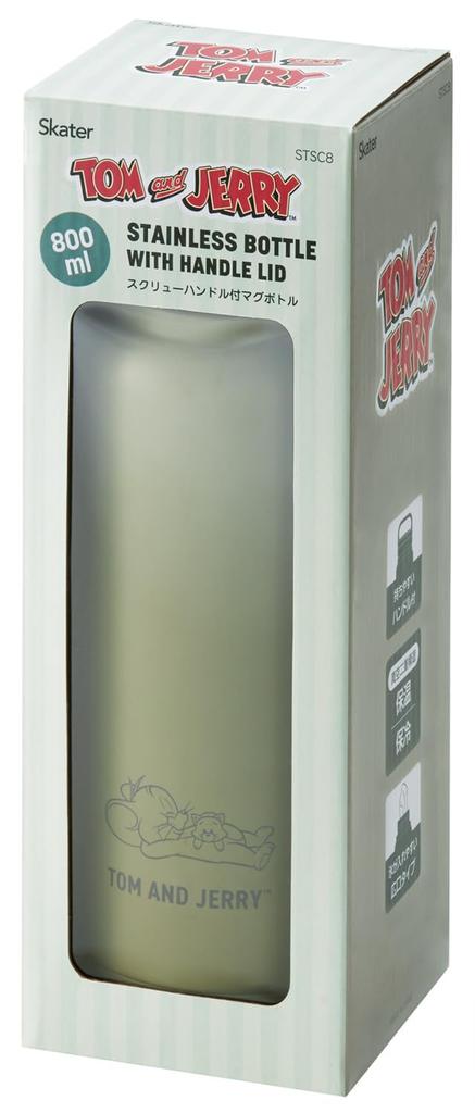 Skater Stainless Steel Mug with Water Screw Tom and Jerry Nap Handle, 800ml, Insulated, Cold/Hot Bottle, Handle, Design, STSC8-A
