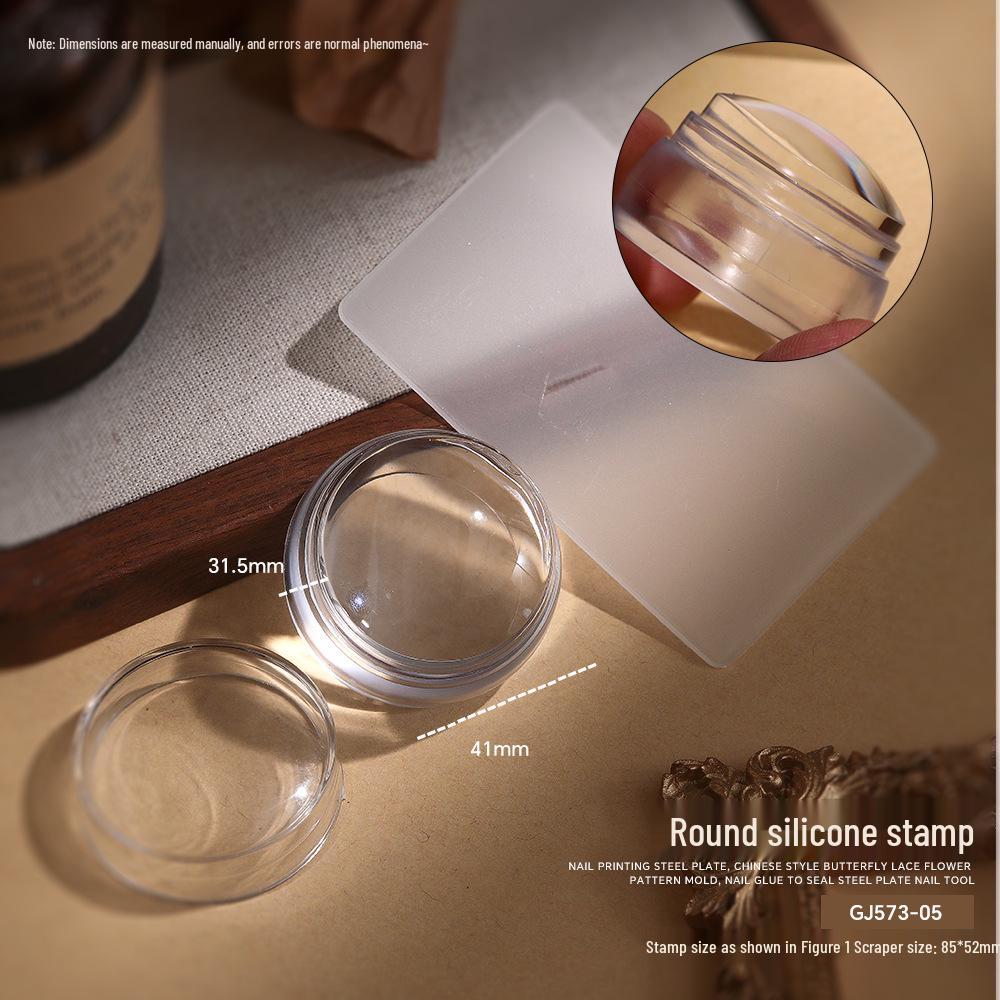 Силиконовый штамп для нейл-арта с крышкой и стальной пластиной-шаблоном для стемпинга