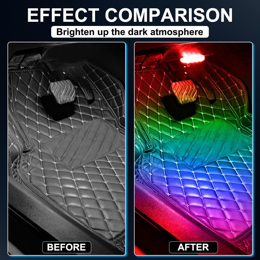 4Pcs LED Interior Car Lights Wireless With Remote, Portable USB Rechargeable Car Interior Led Night Light For Car Decor