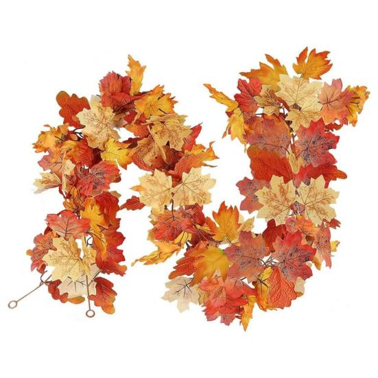 170CM Fall Maple Leaf Garland Indoor Outdoor Hanging Artificial Leaves Plants Vine Rattan Halloween Autumn Mantle Fireplace Porch Decoration