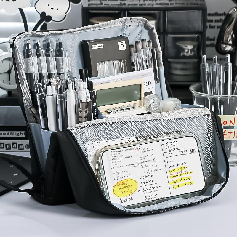 Large-capacity Upright Pen Case, Multi-compartment Design with Mesh Pocket, Cosmetic Storage Bag