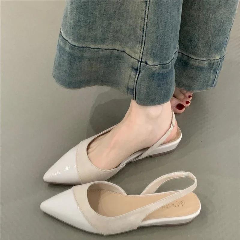 2025Summer Pointed Toe Women's Flats Sandals Fashion Shallow Slip On Singbacks Mules Party Dress Shoes for Ladies
