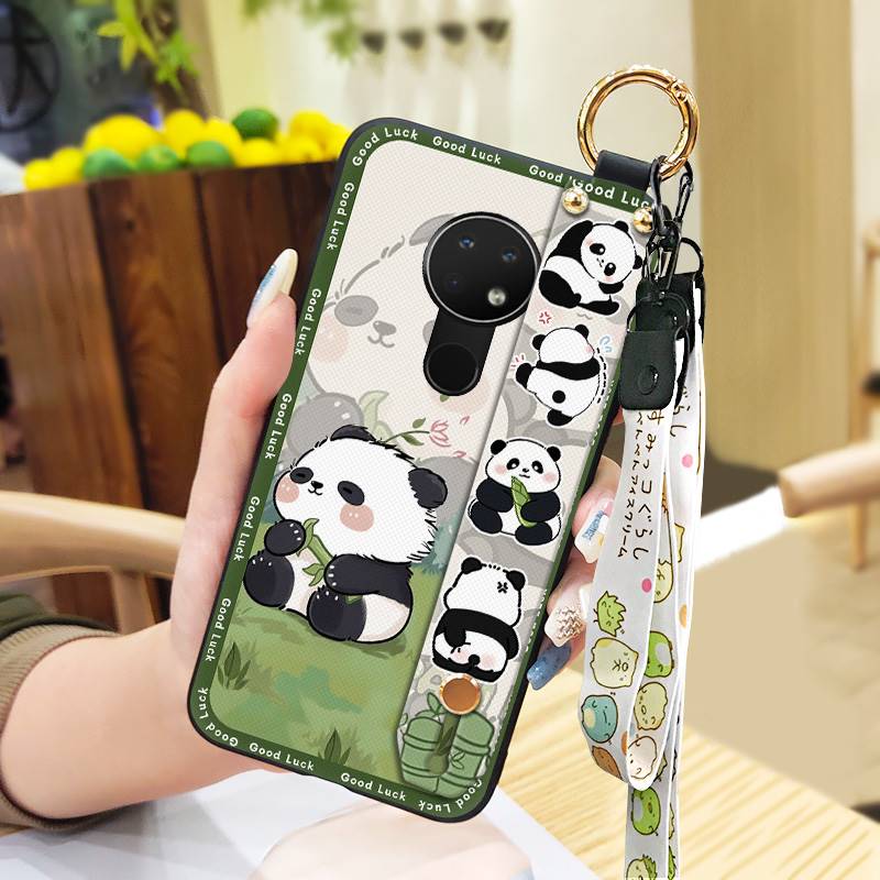 Wrist Strap Durable Phone Case For Nokia 6.2/7.2 Cartoon Fashion Design Waterproof Shockproof Panda Wristband Anti-dust