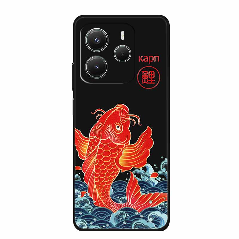 3D Emboss Case For Xiaomi Redmi Note 14 Phone Case Flowers Black Silicone Soft Back Cover Coque For Redmi Note 14 5G Global Case