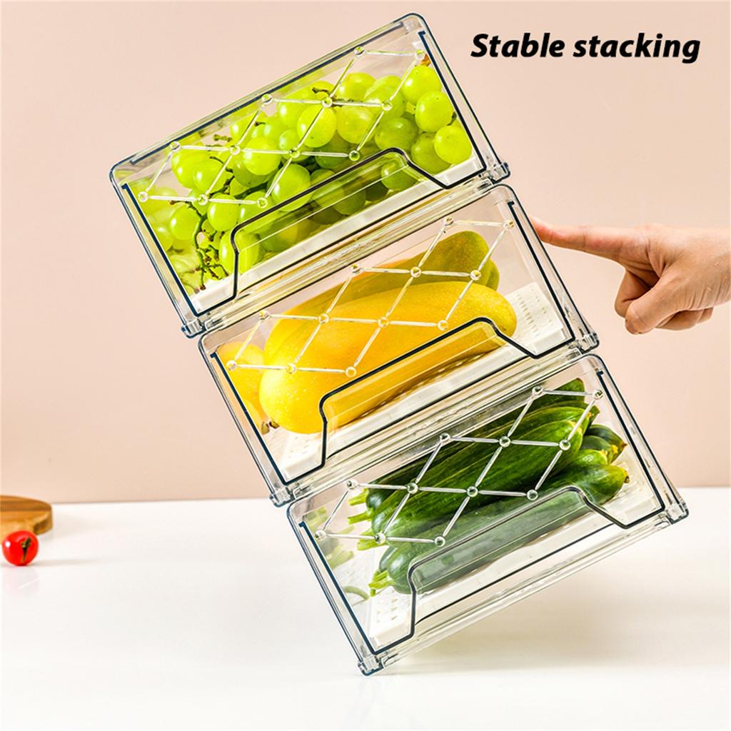 Refrigerator Organizer Storage Box Fridge Organizers Bins Plastic Stackable Drawer Container for Kitchen Refrigerator & Cabinets