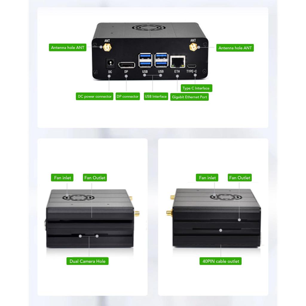 Корпус для мини-компьютера из алюминиевого сплава с держателем камеры для Jetson Orin для Jetson Orin NX с поддержкой поворота на 180 градусов,