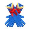 Princess Cosplay Gloves Royal Blue Satin Gloves with Ruffles And Red Bow Girls Cosplay Gloves for Costume Parties Stage Performances