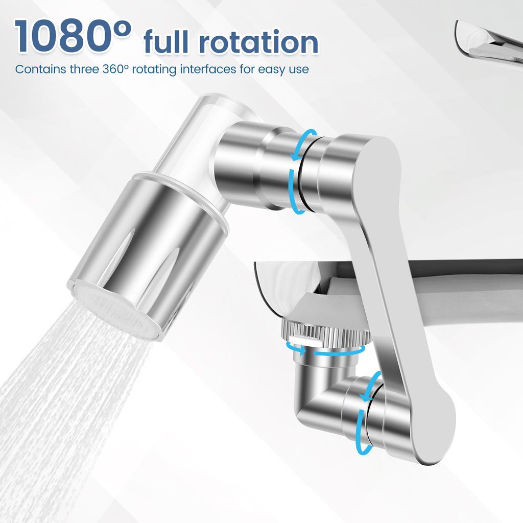 Stainless Steel 1080°Swivel Robotic Arm Swivel Extension Faucet Aerator Kitchen Sink Faucet Extender for Home Kitchen Bathroom