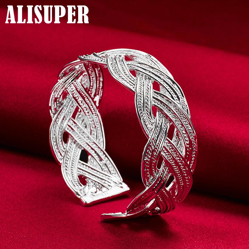 Ювелирные изделия из стерлингового серебра 925 пробы, 27 мм, переплетенная сеть, браслет