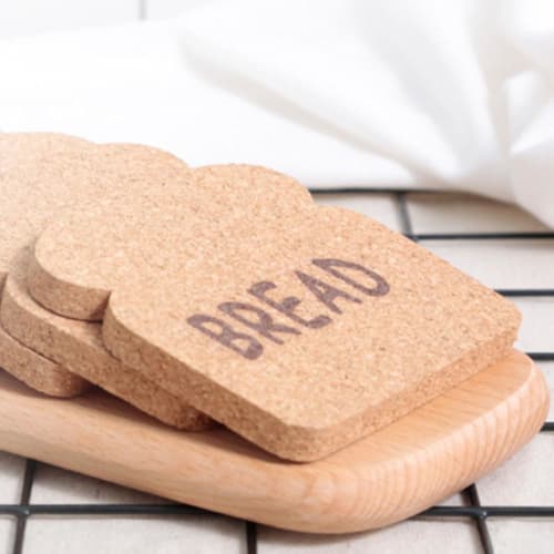 Stylish Bread-shaped Cork Toast Coasters, Wooden, 5mm Thick, 10cm Diameter, Toast-shaped, Pack of 8, Heat-resistant, Non-slip, Cork Coasters for Drink