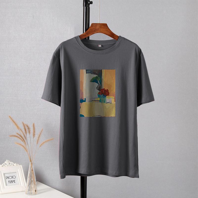 Shellsuning Fashion Aesthetics Printed T-shirts 2023 Summer Oversized O-neck Short Sleeve Basic Tees Simple Girl Top Female Cotton Soft Harajuku Tops