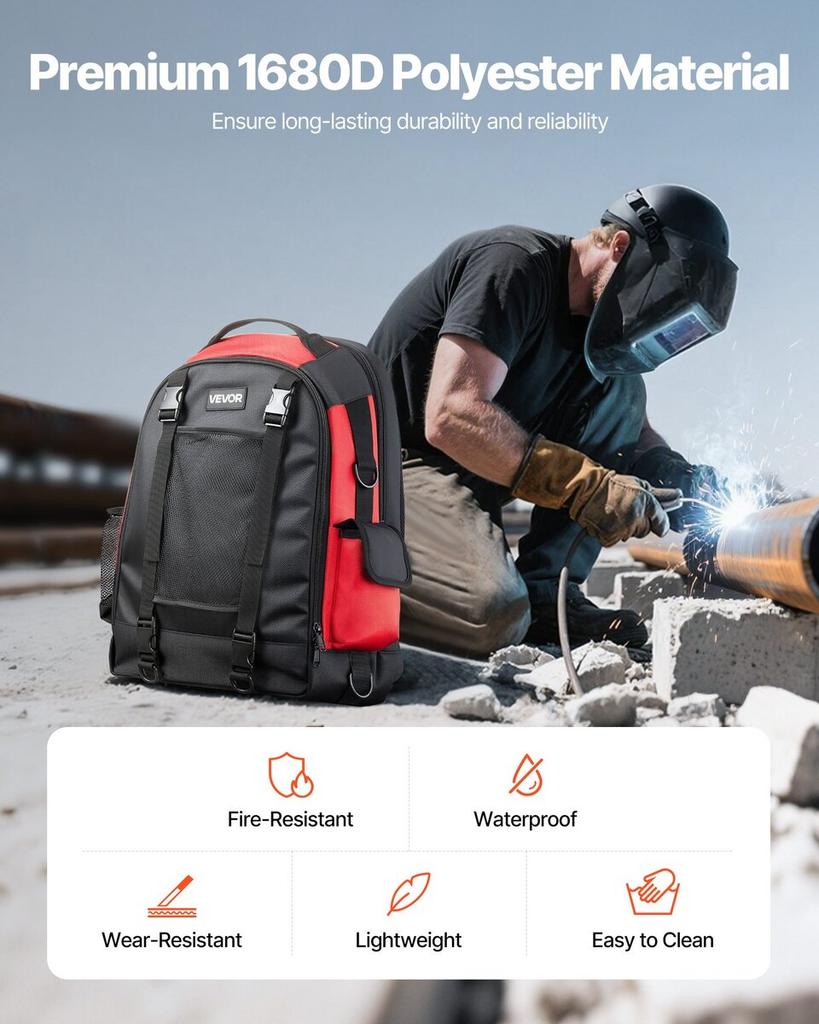 25.2L Welding Backpack 1680D Polyester Welder Backpack for Tool and Helmet