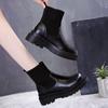 Autumn and Winter New Black Short Boots, Women's Retro Elastic Socks Boots, Small Leather Boots, Martin Boots, Women's British Style Plush Boots