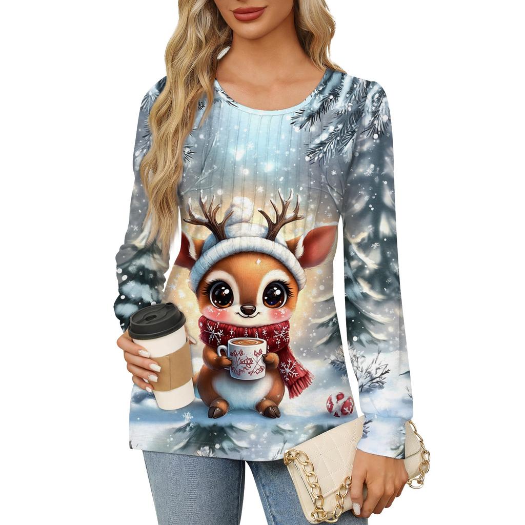 Женский модный пуловер с круглым вырезом и длинными рукавами, рождественский принт «Снеговик»