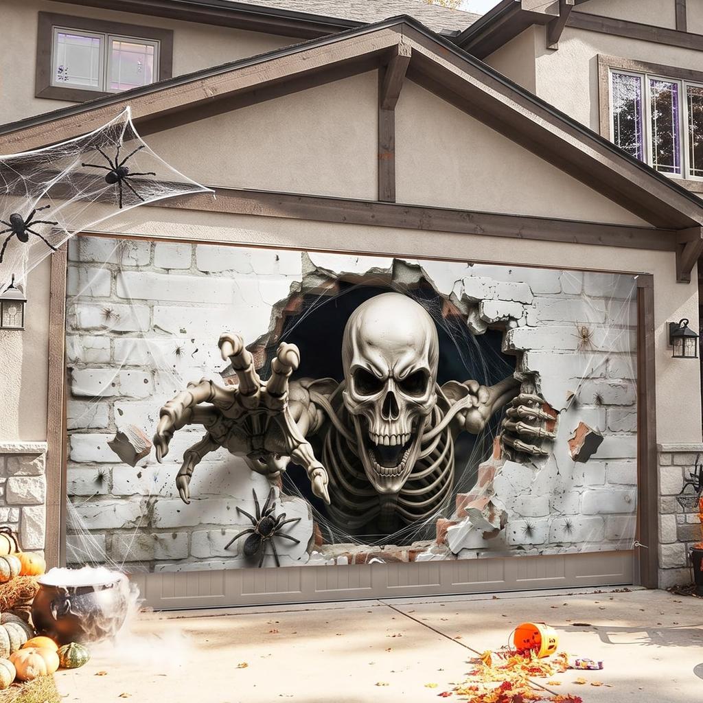 6x13Ft Halloween Garage Door Cover Garage Banner Skull Decor