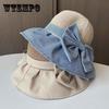 Spring and Summer Plaid Bow Straw Hat Big Eaves Sun Protection Sun Hat Children's Outdoor Leisure Sun Bucket Hat
