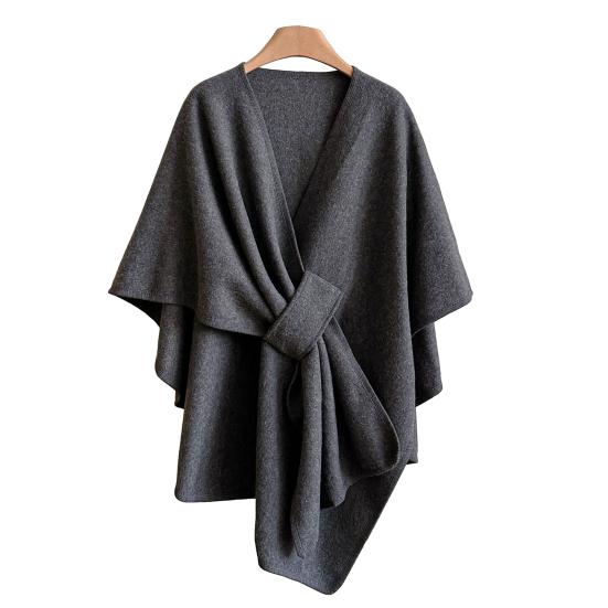 Women Draped Shawl Adjustable Crossover Front Lightweight Soft Warm Shawl Scarf Cape Cardigan Solid Color Knitting Shawl